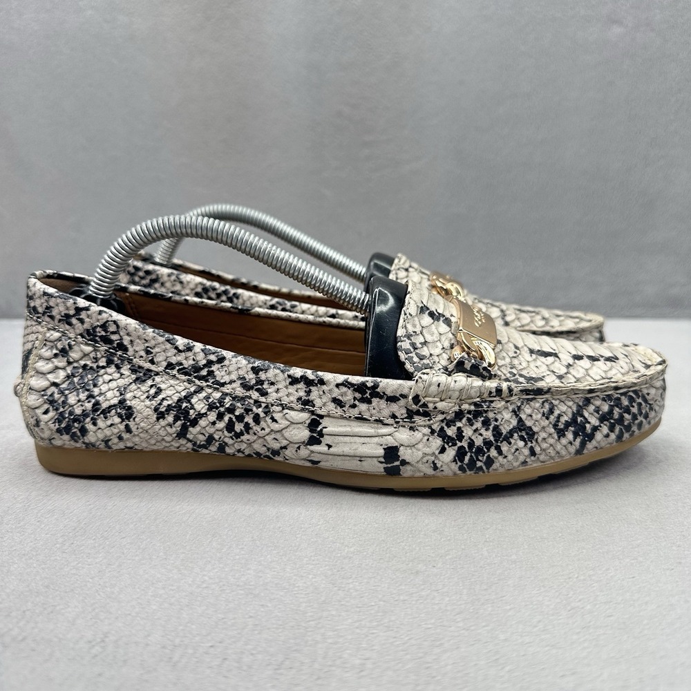 Womens Size 7 (B) COACH Driving Loafers Ivory Gray Snakeskin Embossed Leather